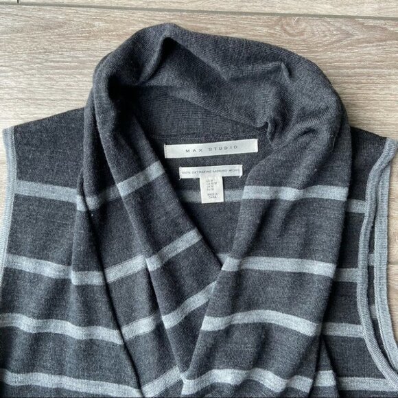 Max Studio Striped Extra Fine Merino Wool Sleeveless Cardigan - Picture 11 of 14